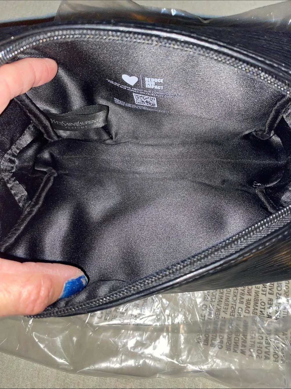 Yves Saint Laurent Black Textured Cosmetic Pouch Approx. 9” W x 6” H x 3” D